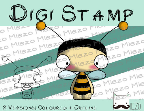 Digitaler Stempel, Digi Stamp Knirps Biene, 2 Versionen: Outlines, in Farbe