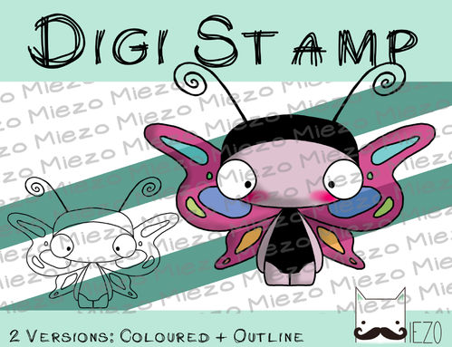 Digitaler Stempel, Digi Stamp Knirps Schmetterling, 2 Versionen: Outlines, in Farbe