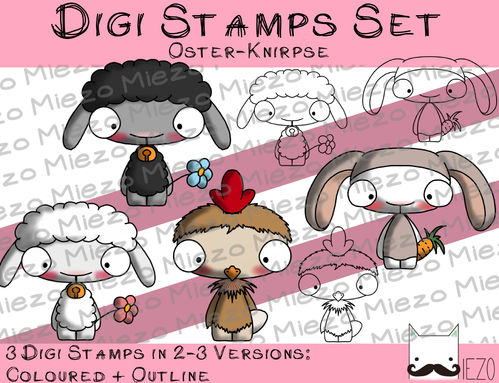 Digitaler Stempel Set, Digi Stamps Set Oster-Knirpse , 2 Versionen: Outlines, in Farbe
