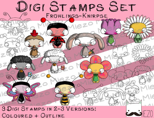 Digitaler Stempel Set, Digi Stamps Set Frühlings-Knirpse , 2 Versionen: Outlines, in Farbe