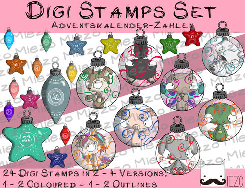 Digi Stamp Adventskalenderzahlen Christbaumkugeln (Tierkugeln auch ohne Zahlen), je 2 - 4 Versionen