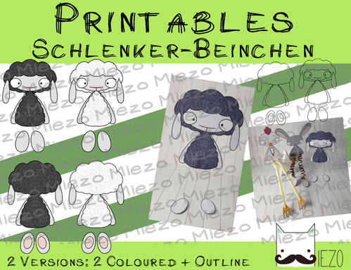 Digitaler Stempel, Digi Stamp Schlenker-Beinchen Schafe weiß/schwar, 4 Versionen: Outlines, in Farbe