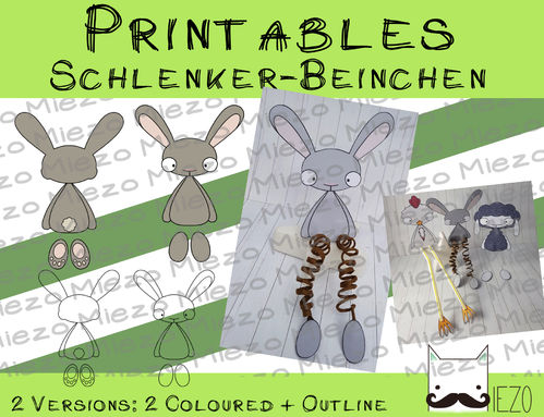 Digitaler Stempel, Digi Stamp Schlenker-Beinchen Hase, 2 Versionen: Outlines, in Farbe