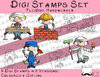 Set Digitale Stempel, Digi Stamps Handwerker, 4 Stück je 2 Versionen: Outlines, in Farbe