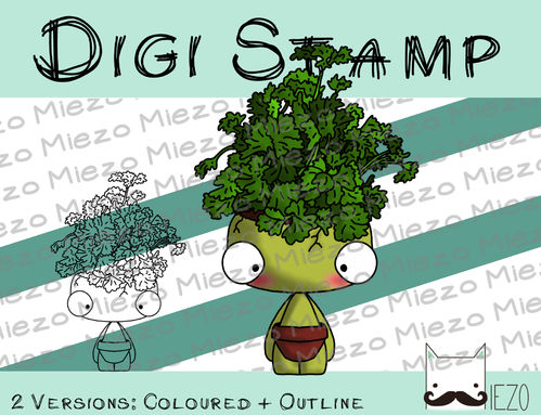 Digitaler Stempel, Digi Stamp Kräuter-Knirps Petersilie, 2 Versionen: Outlines, in Farbe