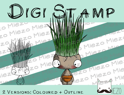 Digitaler Stempel, Digi Stamp Kräuter-Knirps Schnittlauch, 2 Versionen: Outlines, in Farbe