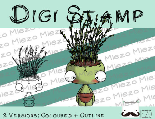 Digitaler Stempel, Digi Stamp Kräuter-Knirps Rosmarin, 2 Versionen: Outlines, in Farbe