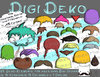 Digi Deko Frisuren, Bärte, Accessoires für Digistamps , je 16 Versionen: Outlines, 15 in Farbe