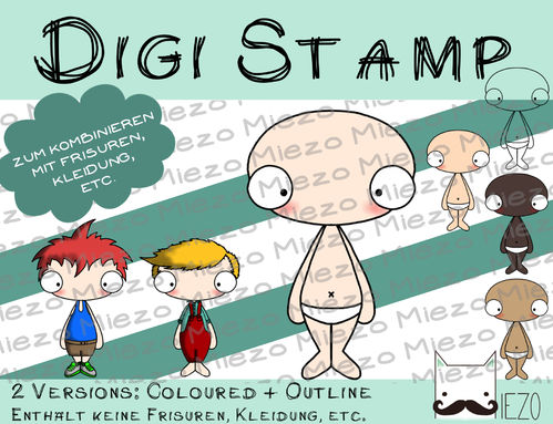 Digitaler Stempel, Digi Stamp Junge zum Gestalten, 2 Versionen: Outlines, in Farbe