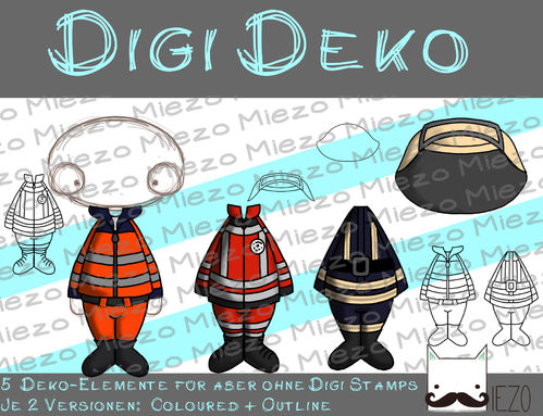 Digi Deko Berufskleidung, Accessoires für Digistamps , je 9 Versionen: Outlines, 8 in Farbe