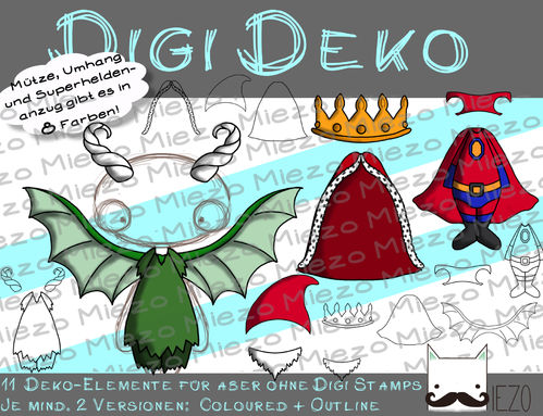 Digi Deko Fantasy II, Accessoires für Digistamps , je mind. 2 Versionen: Outlines,(1- 8) in Farbe