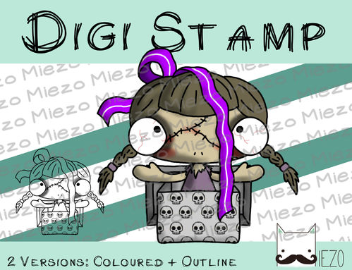 Digitaler Stempel, Digi Stamp Zombie-Knirps spring aus dem Geschenk, 2 Versionen: Outlines, in Farbe