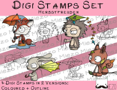 Set Digitale Stempel, Digi Stamps Herbstfreuden, 2 Versionen: Outlines, in Farbe