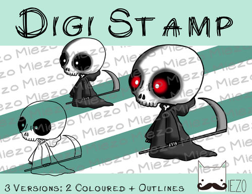 Digitaler Stempel, Digi Stamp Knirps Sensenmann, 3 Versionen: Outlines, 2 in Farbe