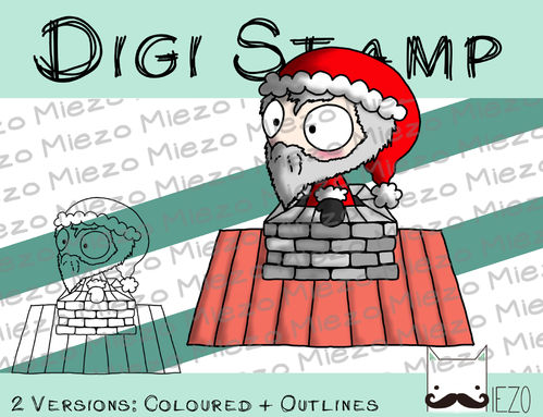 Digi Stamp Weihnachts-Knirps Nikolaus im Schornstein, 2 Versionen: Outlines, in Farbe