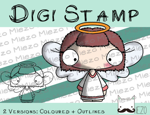 Digitaler Stempel, Digi Stamp Weihnachts-Knirps Engel, 2 Versionen: Outlines, in Farbe