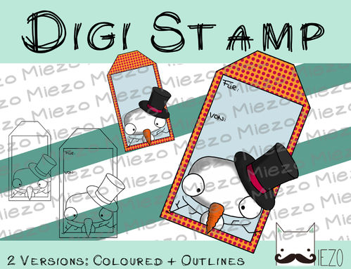Digitaler Stempel, Digi Stamp Tag/Anhänger Schneemann, 2 Versionen: Outlines, in Farbe