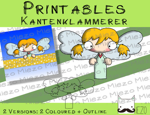 Printables Kantenklammerer Engel blond, 2 Versionen: Outlines, in Farbe