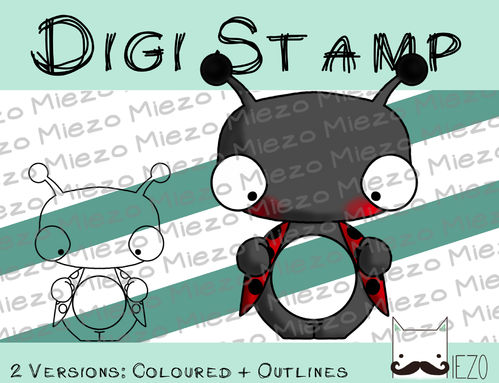 Digitaler Stempel, Digi Stamp Kugelknirps Marienkäfer, 2 Versionen: Outlines, in Farbe