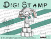 Digitaler Stempel, Digi Stamp Häschen-Knirps auf Klopapierturm, 2 Versionen: Outlines, in Farbe