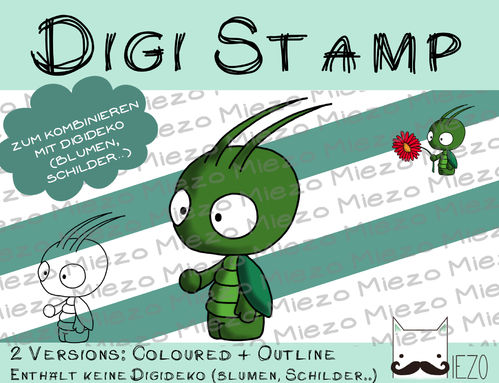 Digitaler Stempel, Digi Stamp Halterli-Knirps Grashüpfer, 2 Versionen: Outlines, in Farbe