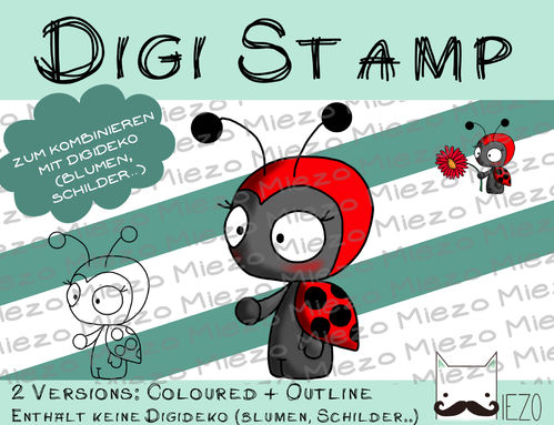 Digitaler Stempel, Digi Stamp Halterli-Knirps Marienkäfer, 2 Versionen: Outlines, in Farbe