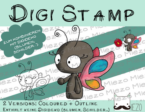 Digitaler Stempel, Digi Stamp Halterli-Knirps Schmettelring, 2 Versionen: Outlines, in Farbe