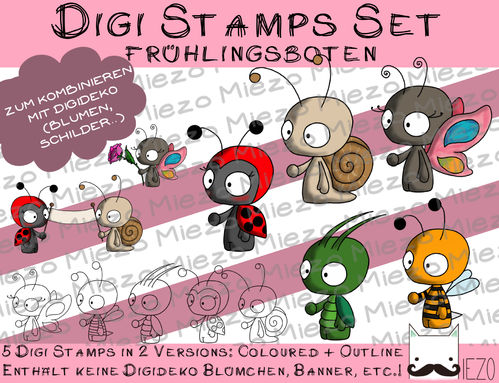 Digi Stamps Set Halterli-Knirpse , 5 x 2 Versionen: Outlines, in Farbe