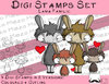 Set Digitale Stempel, Digi Stamps Lama Familie, je 2 Versionen: Outlines, in Farbe