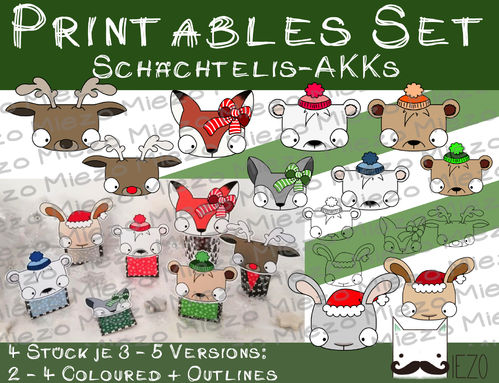 Printables Schächtelis-Adventskalender-Köpfe, verschiedene Köpfe für Schachteln und Umschläge