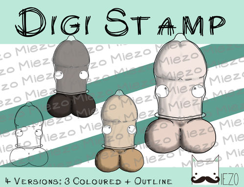 Digitaler Stempel, Digi Stamp Pimmel mit Kondom, 4 Versionen: Outlines, 3 in Farbe