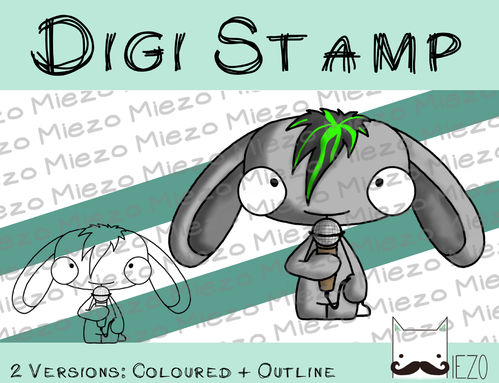 Digitaler Stempel, Digi Stamp Bandhase/Musiker Sänger, 2 Versionen: Outlines, in Farbe