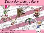 Set Digitale Stempel, Digi Stamp Hasenband/Musiker, je 2 Versionen: Outlines, in Farbe