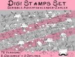 Digi Stamps Set Adventskalenderzahlen Skribbles, 24 Stück je 3 Versionen: Outlines, 2 "in Farbe"