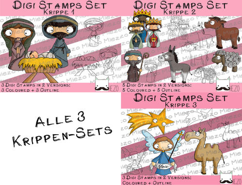 Digi Stamps Set Krippe groß, je 2 Versionen: Outlines, in Farbe