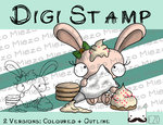 Digitaler Stempel, Digi Stamp Weihnachtsbäckerei-Hase mit Spritztüte, 2 Versionen: Outlines, Farbe