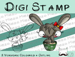 Digitaler Stempel, Digi Stamp Weihnachtsbäckerei-Hase mit Teigschüssel, 2 Versionen: Outlines, Farbe