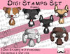 Set Digitale Stempel, Digi Stamps Hunde, je 3 Versionen: Outlines, 2 in Farbe
