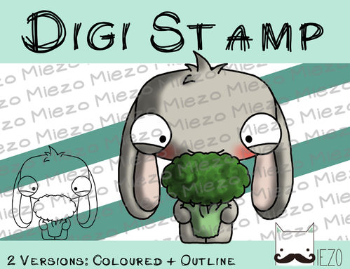 Digitaler Stempel, Digi Stamp Guter Vorsatz: gesünder Essen, Hase, 2 Versionen: Outlines, in Farbe