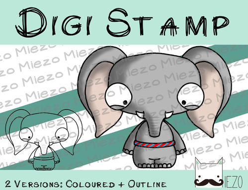 Digitaler Stempel, Digi Stamp Guter Vorsatz: Abnehmen, Elefant, 2 Versionen: Outlines, in Farbe