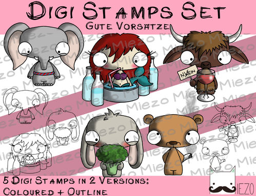 Set Digitale Stempel, Digi Stamp Gute Vorsätze: je  2 Versionen: Outlines, in Farbe