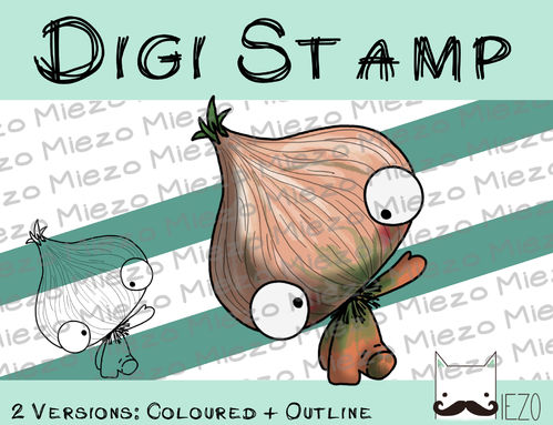 Digitaler Stempel, Digi Stamp Zwiebelknirps winkend, 2 Versionen: Outlines, in Farbe