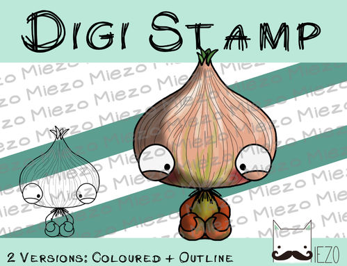 Digitaler Stempel, Digi Stamp Zwiebelknirps sitzend, 2 Versionen: Outlines, in Farbe