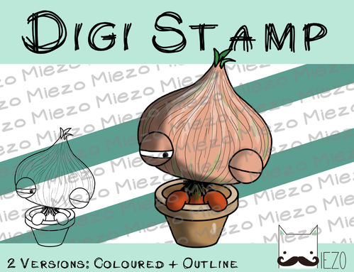Digitaler Stempel, Digi Stamp Zwiebelknirps im Topf, 2 Versionen: Outlines, in Farbe