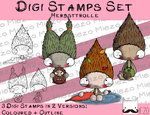 Set Digitale Stempel, Digi Stamps Herbsttrolle, je 2 Versionen: Outlines, in Farbe