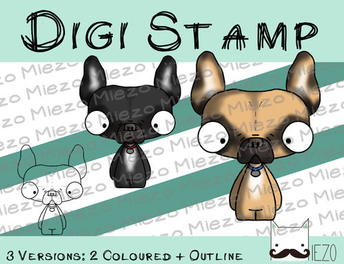 Digitaler Stempel, Digi Stamp französische Bulldogge, 3 Versionen: Outlines, 2 in Farbe