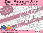 Set Digitale Stempel, Digi Stamps Buchstaben-Wölkchen, je 2 Versionen: Outlines, in Farbe