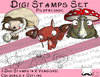 Set Digitale Stempel, Digi Stamps Pilzfreunde, Tiere mit Pilzen, je 2 Versionen: Outlines, in Farbe