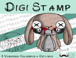 Digitaler Stempel, Digi Stamp Dämon mit Hasenumhang, 2 Versionen: Outlines, in Farbe