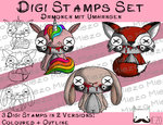 Set Digitale Stempel, Digi Stamps Dämonen mit Umhängen, je 2 Versionen: Outlines, in Farbe